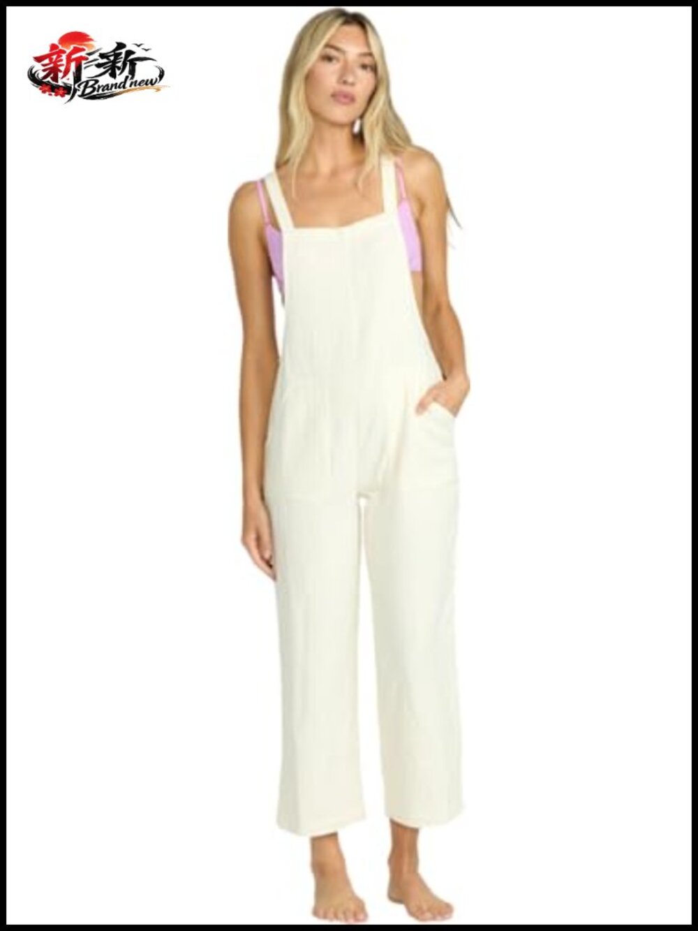Women's Cotton Double Slub Square Neck Sleeveless Jumpsuit with Pockets